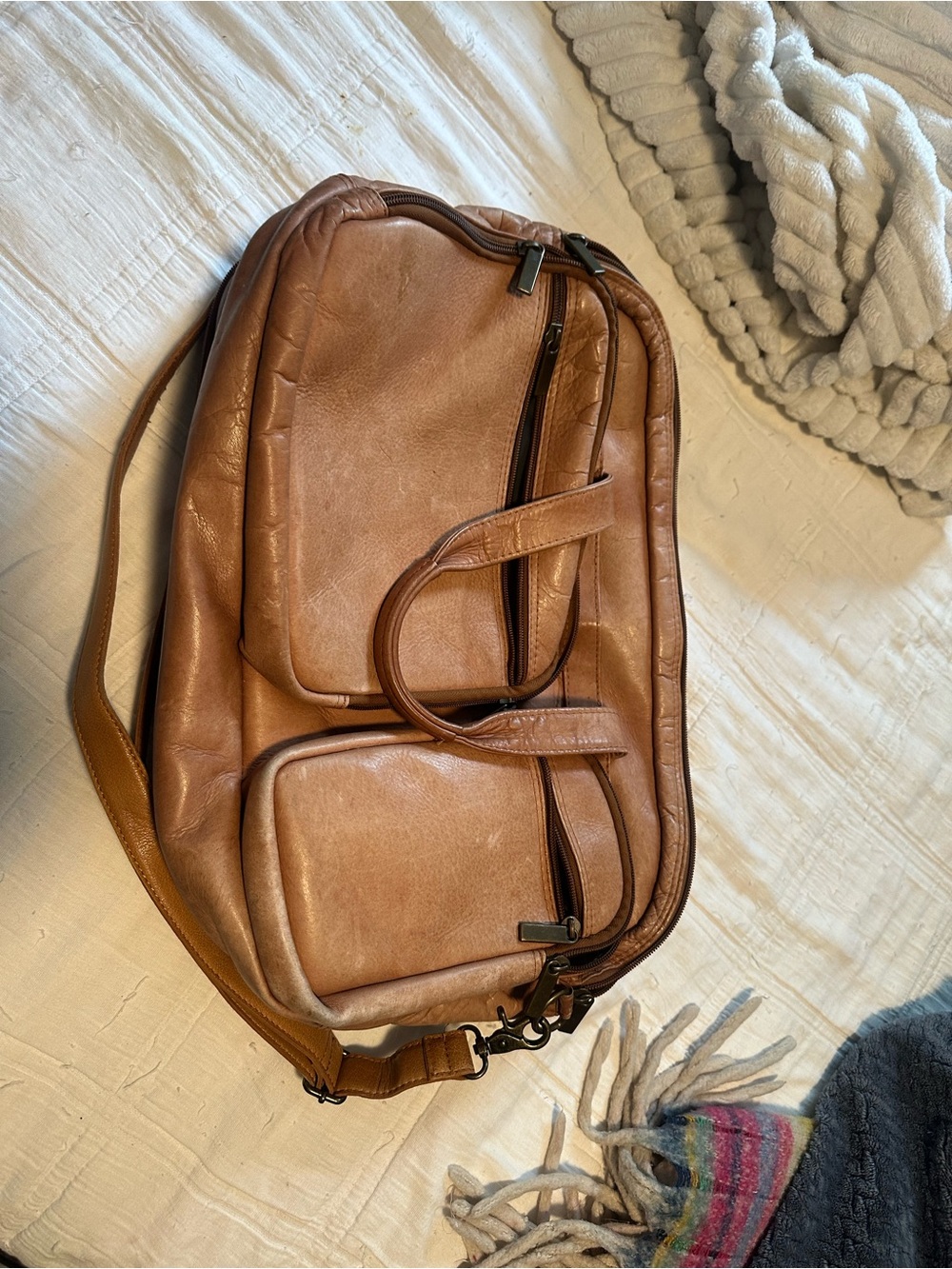 Leather Messenger Bag in Tan